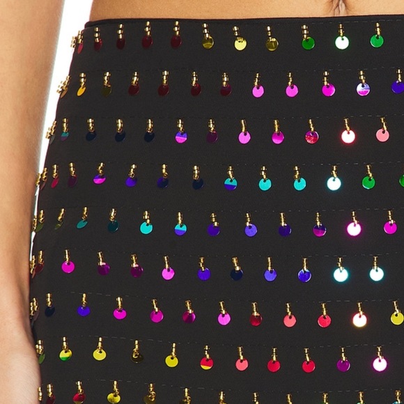 NWT MILLY Modern Mini Sequins Beaded Skirt Black & Rainbow $325 Revolve 0 - Picture 7 of 8